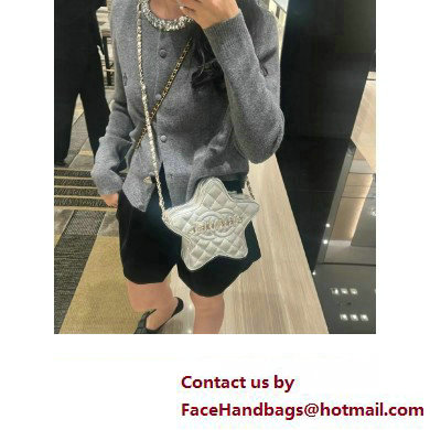 Chanel Lambskin & Gold-Tone Metal Star Handbag AS4579 silver 2023 - Click Image to Close